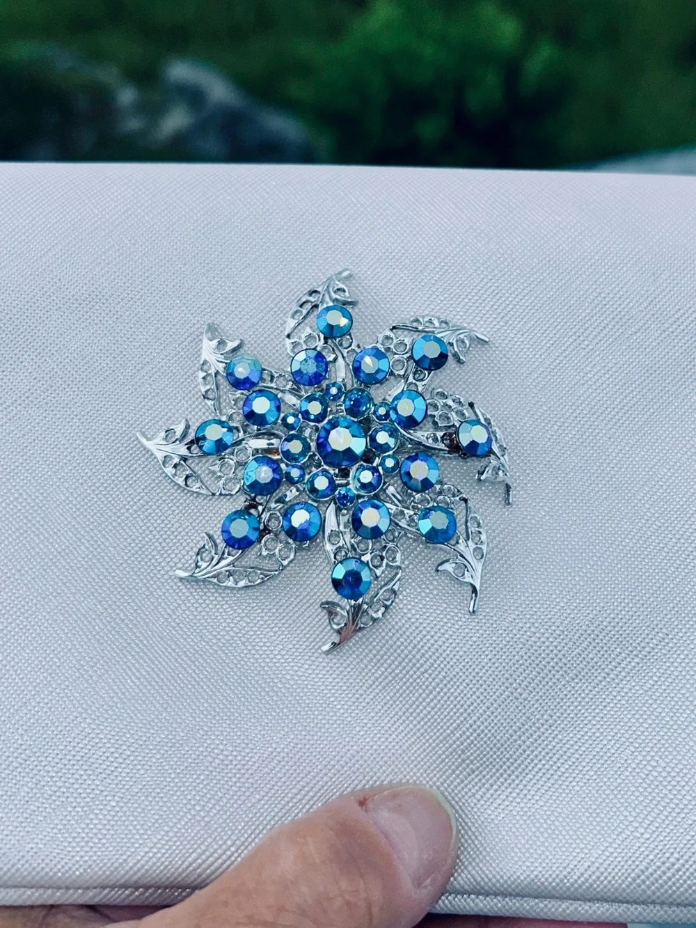 Stunning Silver Floral Brooch with Blue Crystal Accents - Women Jewelry